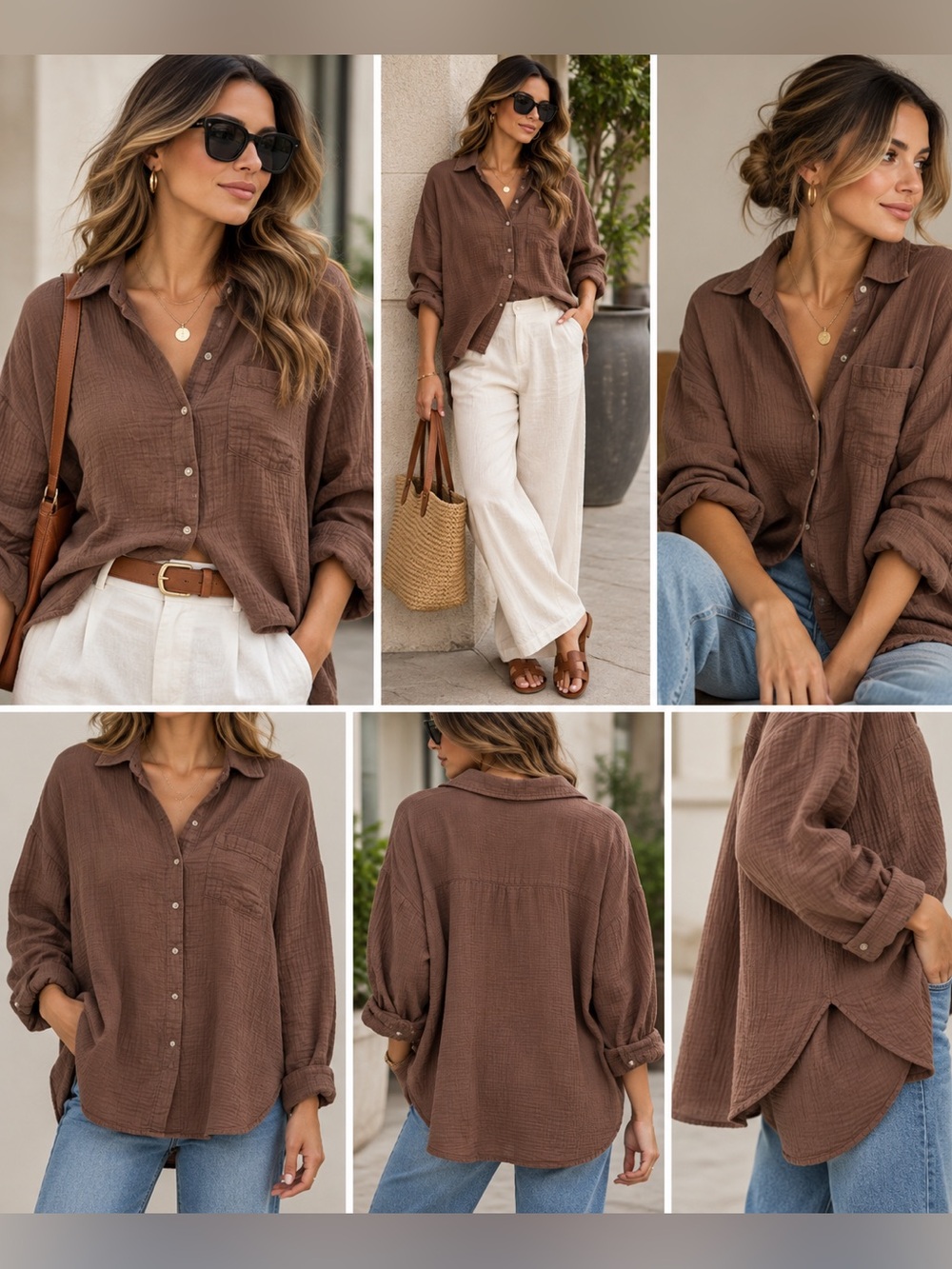 GAP The Big Shirt XL Chocolate Brown Cotton Gauze Oversized Button Down
